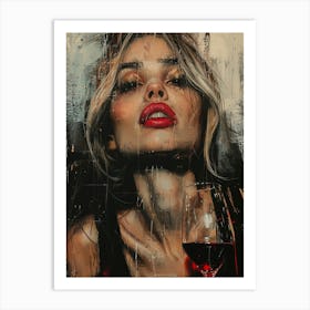 Woman With Red Wine Art Print