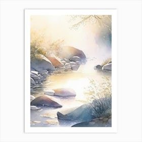 Water Over Stones In Sunlight Water Landscapes Waterscape Gouache 1 Art Print
