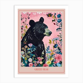 Floral Animal Painting Grizzly Bear 2 Poster Art Print