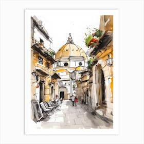 Watercolor Sketch Of A Street In Italy Art Print