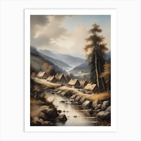In The Wake Of The Mountain A Classic Painting Of A Village Scene (1) Art Print