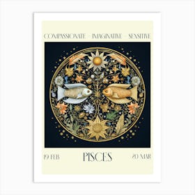 Pisces William Morris Zodiac Astral Sign Art Print