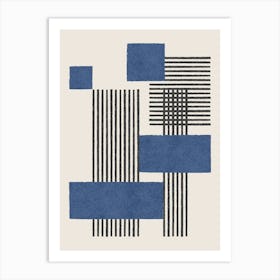 Square Lines Modern Graphic Abstract Geometric Composition - Navy Blue Art Print