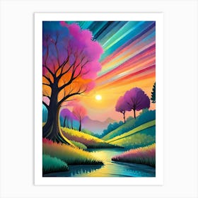 Sunset In The Forest Art Print