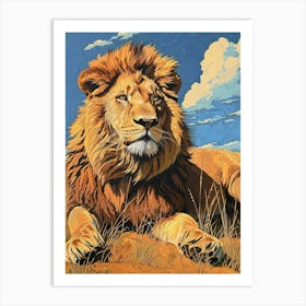 African Lion Relief Illustration Resting 3 Art Print