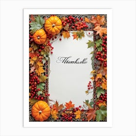 Calligraphy Of Thankful Ensconced In An Elaborate Vintage Style Frame Weaving Through A Tapestry (3) Art Print