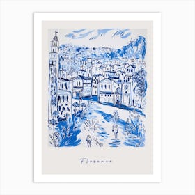 Florence Italy Blue Drawing Poster Art Print