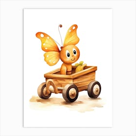 Baby Butterfly On Toy Car, Watercolour Nursery 2 Art Print