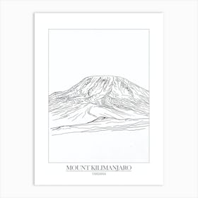 Mount Kilimanjaro Tanzania Line Drawing 7 Poster Art Print