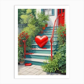 Colorful Stairway With Heart (1) Art Print