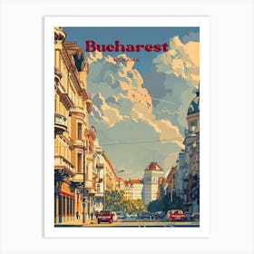 Bucharest Romania Vintage Travel Illustration Art Print