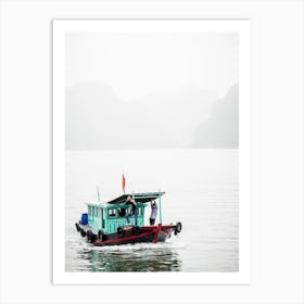 Small Boat On A Misty Halong Bay Vietnam Art Print