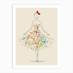 Modern Woman Silhouette with Colorful Dress and Red Bow Art Print