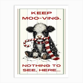 Funny Grumpy Christmas Cow Art Print