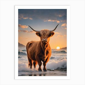 Highland Cow At Sunset Art Print