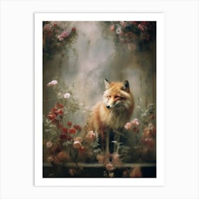 Fox In Roses Art Print