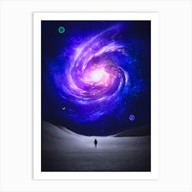 Silhouette In Front Purple Galaxy Art Print