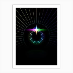 Neon Geometric Glyph in Candy Blue and Pink with Rainbow Sparkle on Black n.0189 Art Print