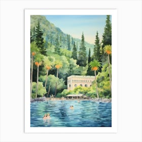 Swimming In Lake Como Italy Watercolour Art Print