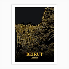 Beirut Gold City Map 1 Art Print