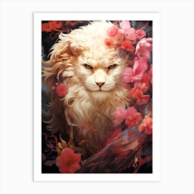 Lion With Flowers Art Print