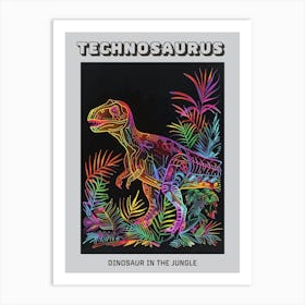 Neon Dinosaur In The Jungle 1 Poster Art Print