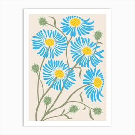 Blue Aster Floral Flowers Art Print