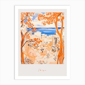 Ibiza Spain Orange Drawing Poster Art Print