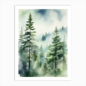 Appalachian Mountains of Misty Pines Watercolor Print of Evergreen Forest..138 Art Print