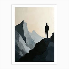 Man Standing On Top Of Mountain, Minimalism Art Print