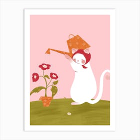 Cat Gardening - Floral Cat - Kitsch Retro Car Art Print