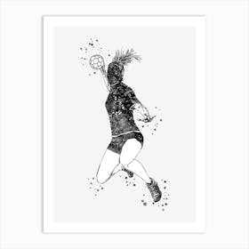Handball Player Girl Hits The Ball 1 Art Print