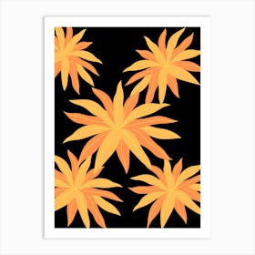 Orange Flowers On Black Background Art Print