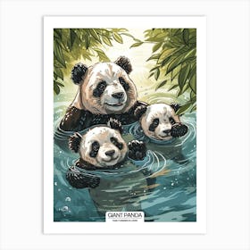 Giant Panda Family Swimming In A River Poster 1 Art Print