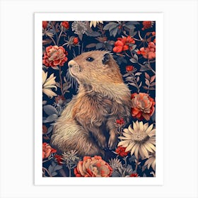 Groundhog In Flowers Inspired by William Morris 1 Art Print