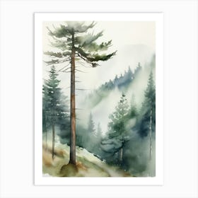 Appalachian Mountains of Misty Pines Watercolor Print of Evergreen Forest..147 Art Print