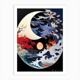 Fire And Water 6, Yin and Yang Japanese Ukiyo E Style Poster