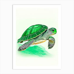 Green Sea Turtle (Chelonia Mydas), Sea Turtle Retro 1 Art Print