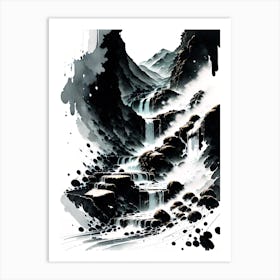 Waterfall In Black And White Art Print