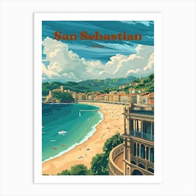 San Sebastian Spain Beachfront Art Illustration Art Print