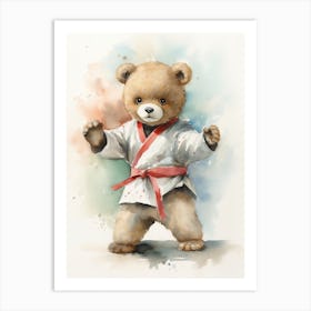Karate Teddy Bear Painting Watercolour 4 Art Print