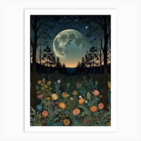 Moonlight In The Forest Style William Morris Art Print 7 Art Print