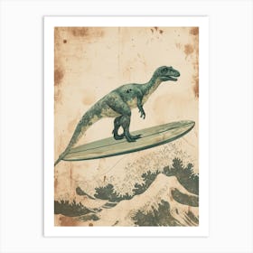 Vintage Plateosaurus Dinosaur On A Surf Board Art Print