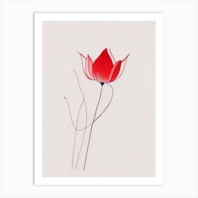 Red Lotus Minimal Line Drawing 1 Art Print