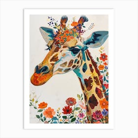 Colourful Giraffe With Flowers 3 Art Print