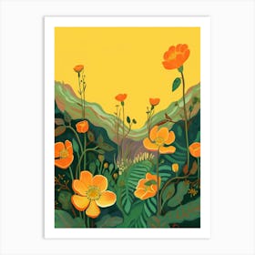 Boho Wildflower Painting Marsh Marigold 2 Art Print