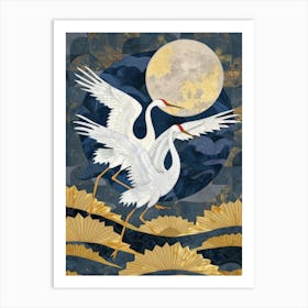 White Cranes In Flight Art Print