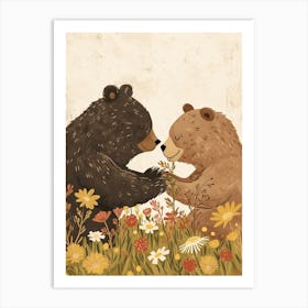 Two Bears Playing Together In A Meadow Storybook Illustration 3 Art Print