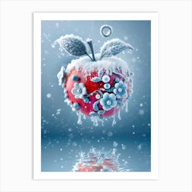 Snow covered Red apple decorated with crystal elegance winter style, posh luxurious Art Print