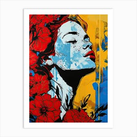 Girl With Flowers, Pop Art Art Print